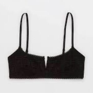 Aerie Black Lace‎ V Neck Bralette Unlined Wireless Size S NWT